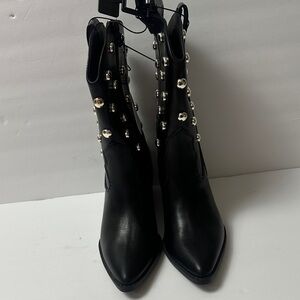Time and Tru Black Pearl-Studded Ankle Boots